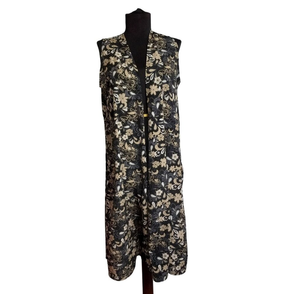 Lularoe Joy Size Small Womens Vest Duster Sleeveless Open Front Floral Black